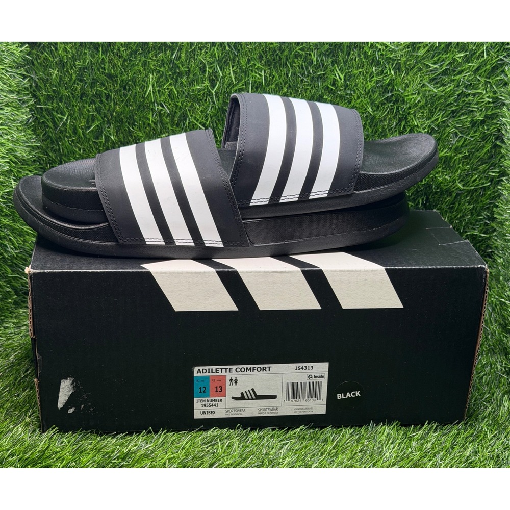 Adidas Adilette Comfort Slides Black White Mens 12 Womens 13 JS4313 Sandals